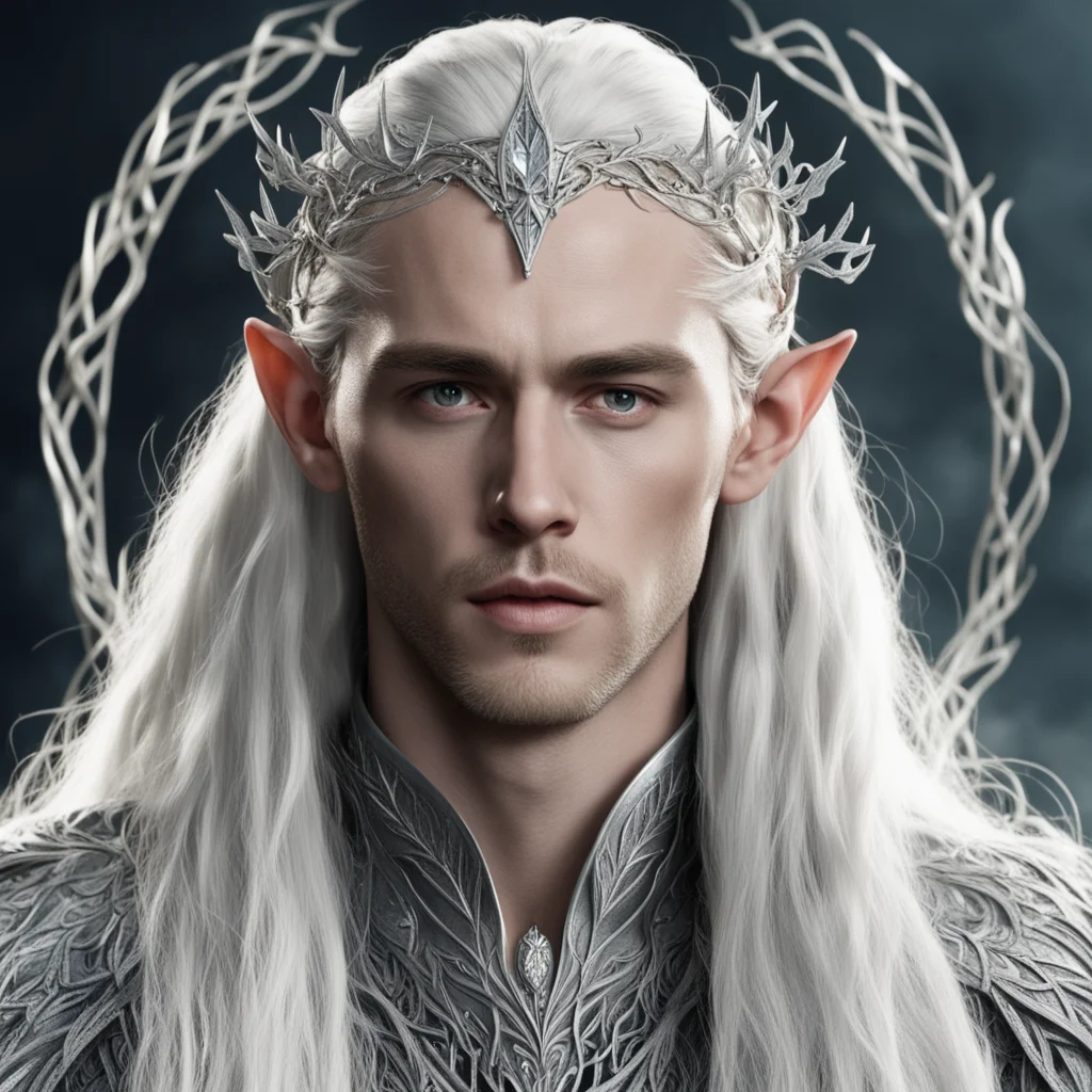 aiking thranduil with blond hair with braids wearing silver vines interwoven into silver elvish circlet with diamonds good looking trending fantastic 1