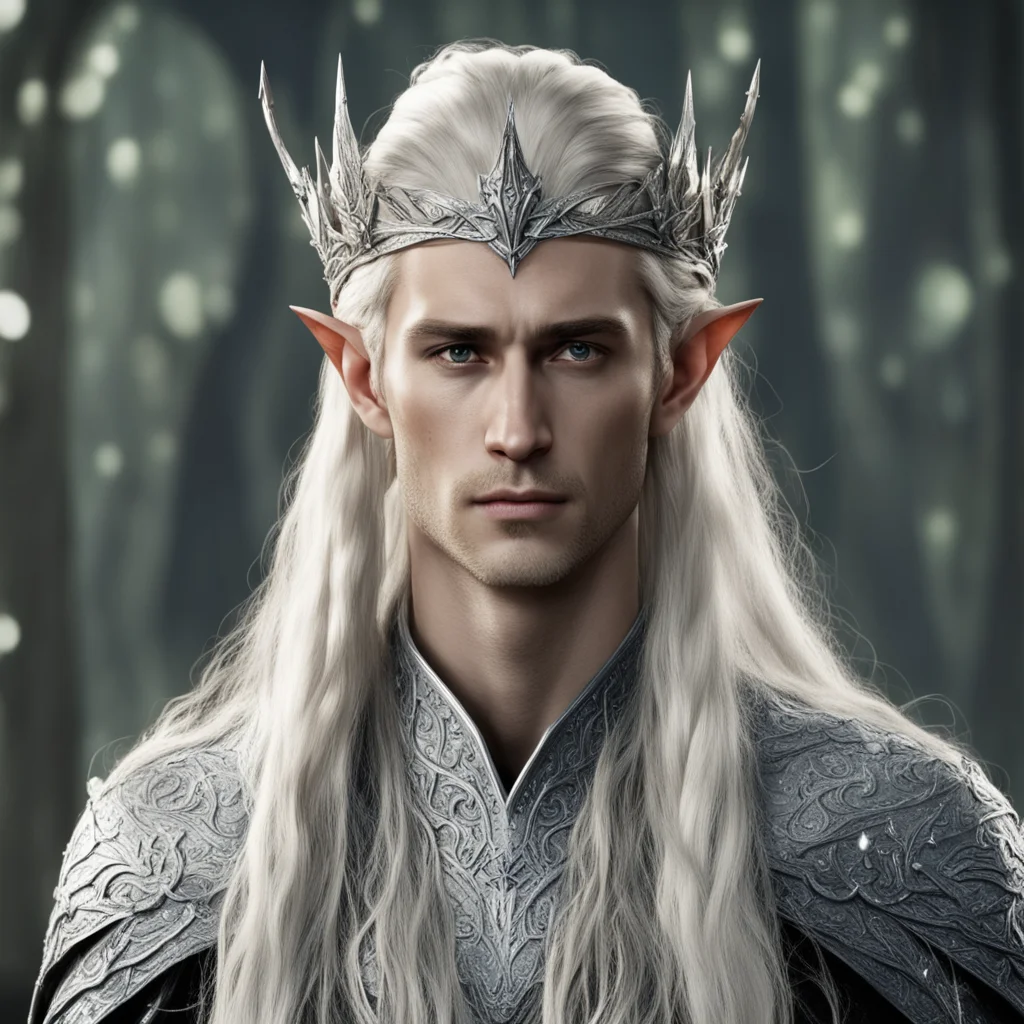 aiking thranduil with blond hair with braids wearing silver wood elf circlet encrusted with diamonds  amazing awesome portrait 2
