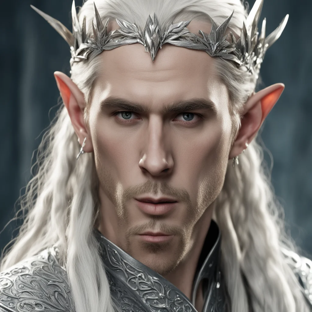 aiking thranduil with blond hair with braids wearing silver wood elf circlet encrusted with diamonds  confident engaging wow artstation art 3