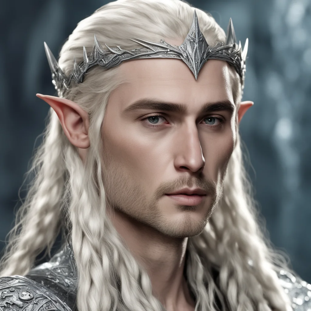 aiking thranduil with blond hair with braids wearing silver wood elf circlet encrusted with diamonds  good looking trending fantastic 1