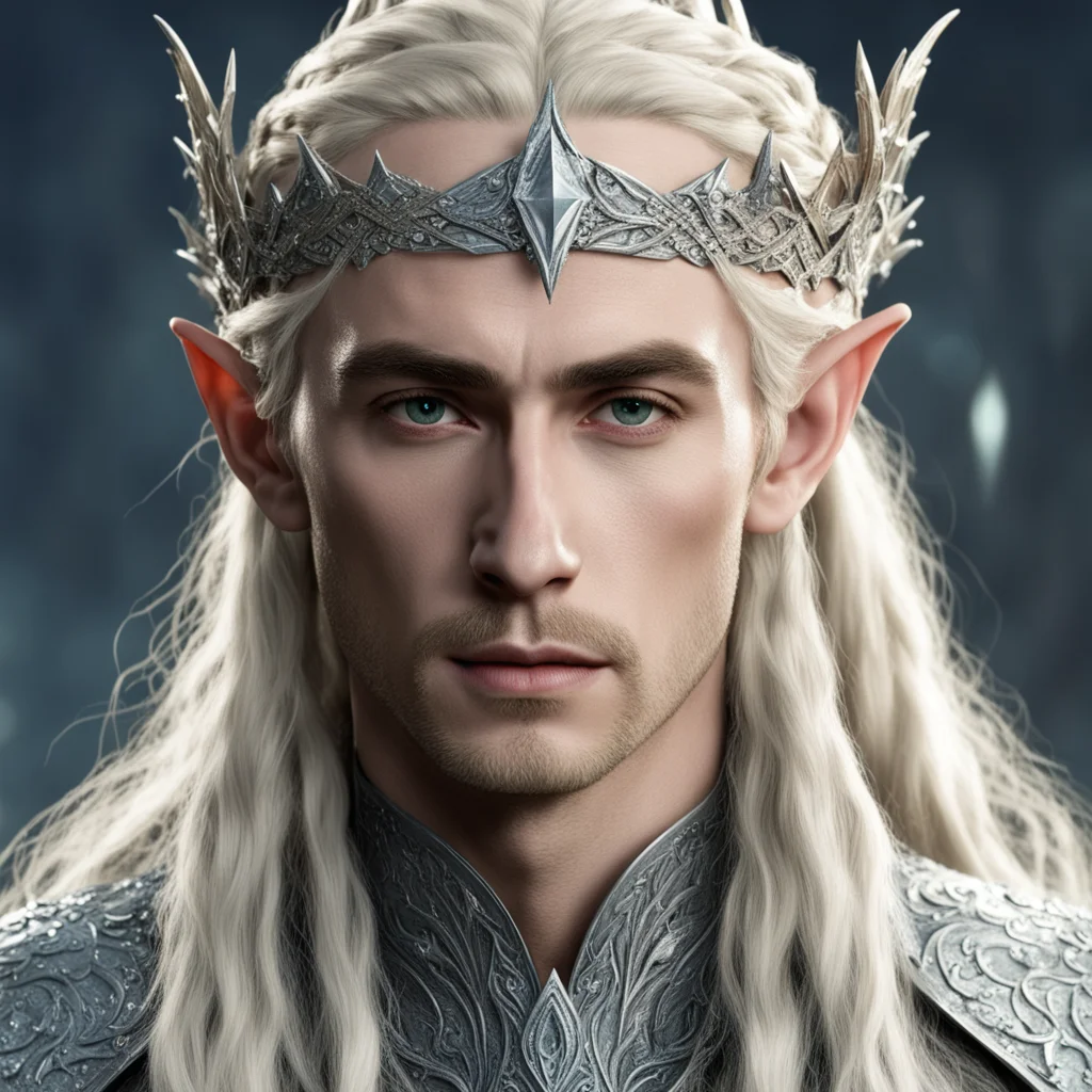 aiking thranduil with blond hair with braids wearing small silver elvish circlet heavily encrusted with large dimonds amazing awesome portrait 2