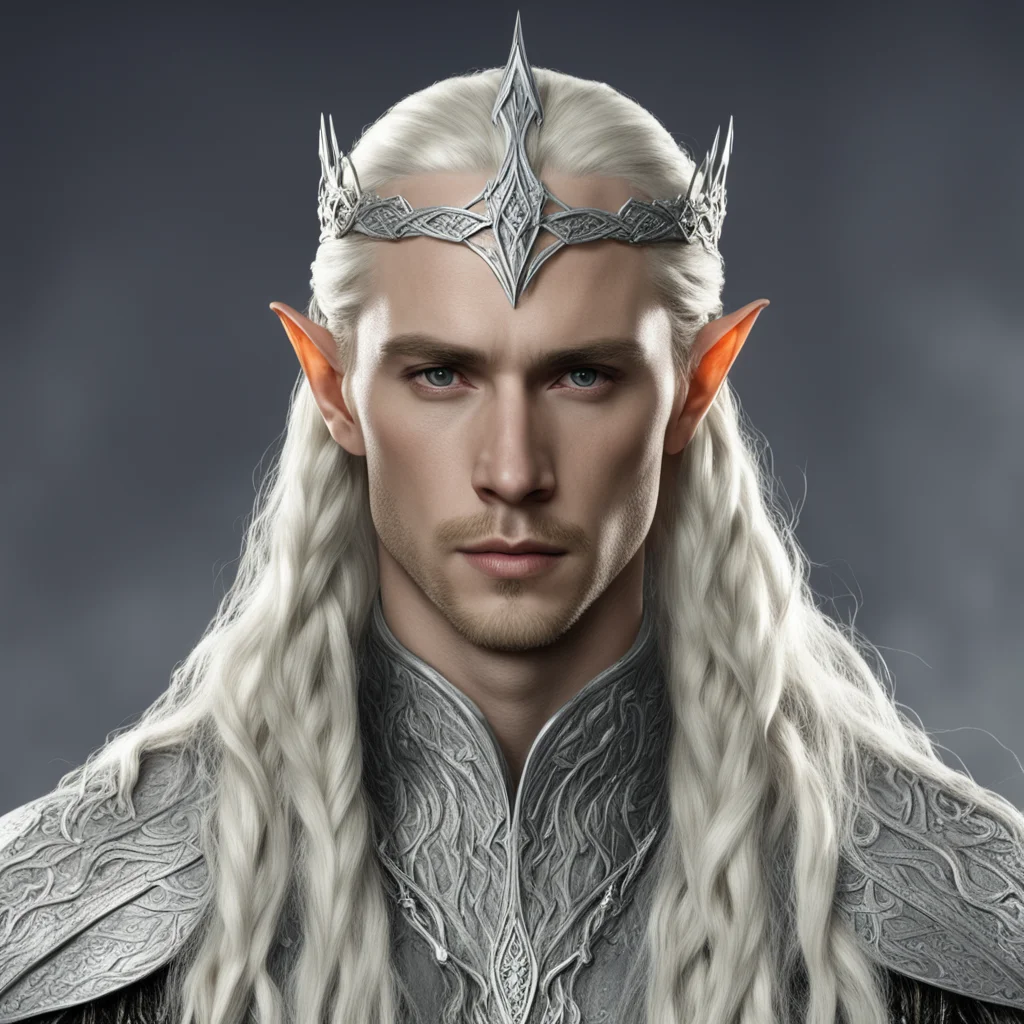 aiking thranduil with blond hair with braids wearing small silver serpentine elvish circlet with center diamond amazing awesome portrait 2