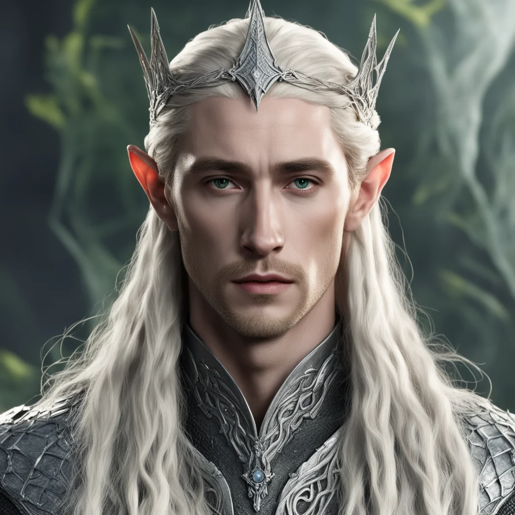 aiking thranduil with blond hair with braids wearing small silver serpentine elvish circlet with center diamond confident engaging wow artstation art 3