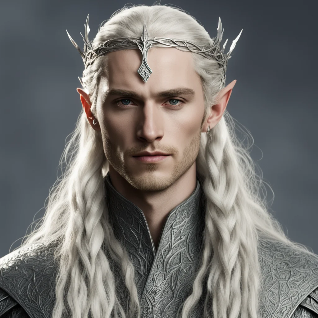 aiking thranduil with blond hair with braids wearing small silver serpentine elvish circlet with center diamond good looking trending fantastic 1