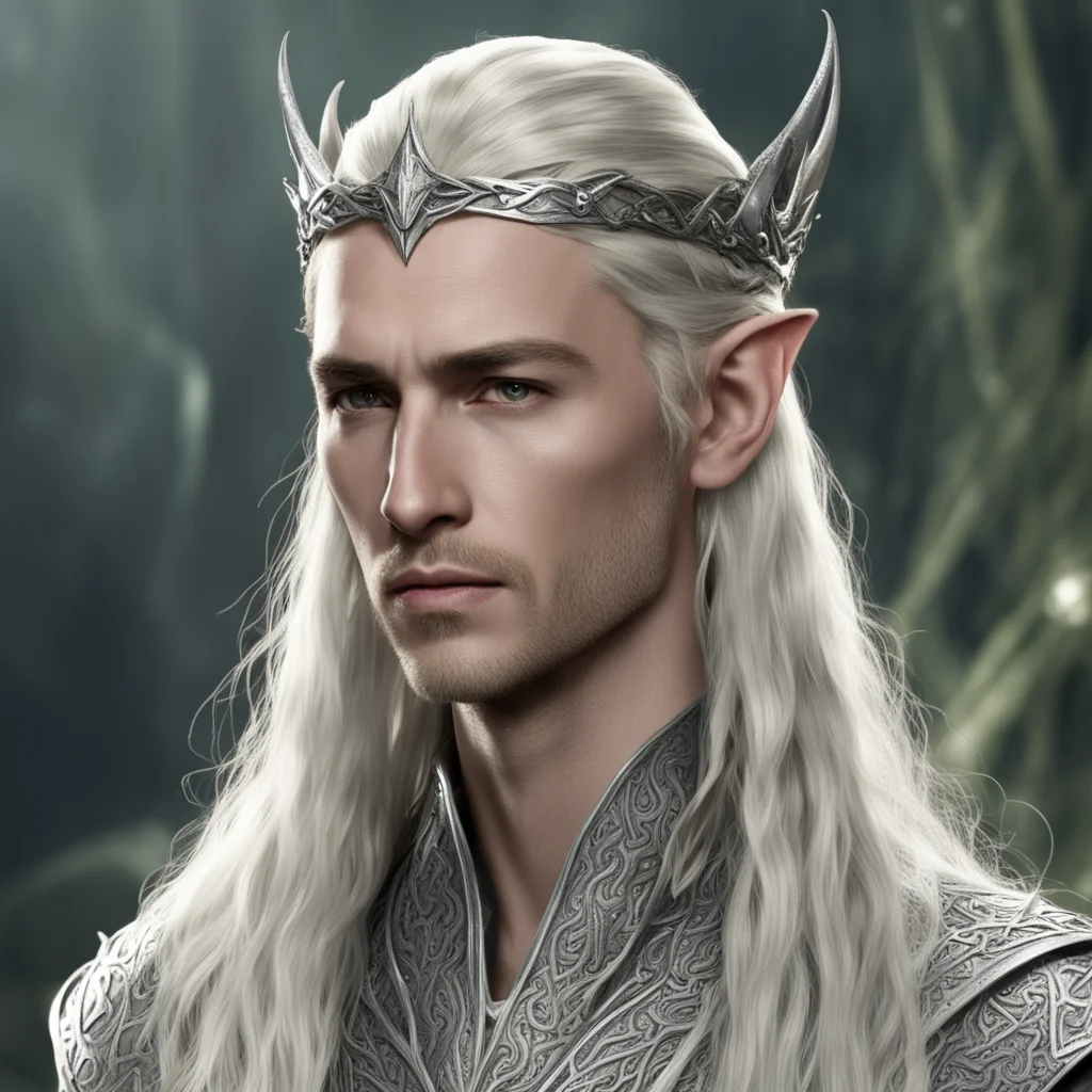 aiking thranduil with blond hair with braids wearing small silver snake intertwined elven circlet studded with diamonds amazing awesome portrait 2