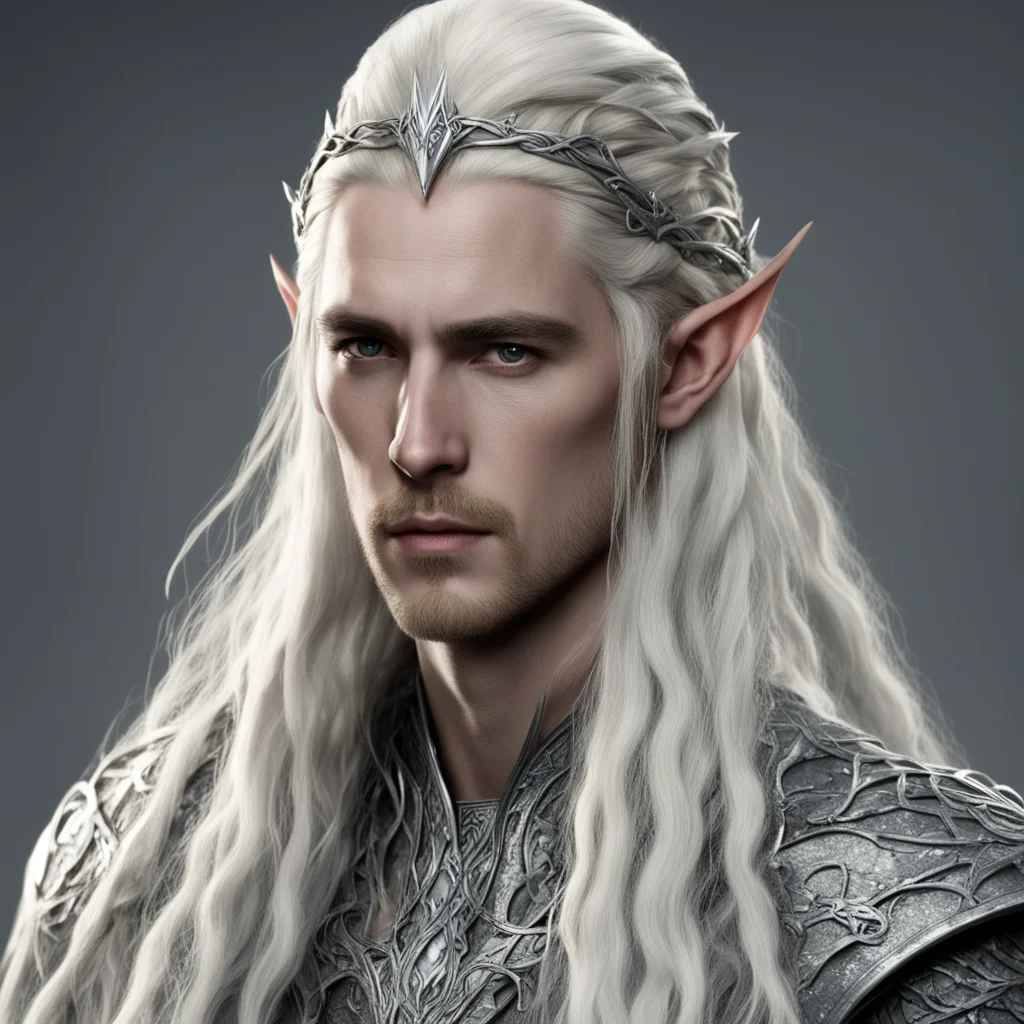 aiking thranduil with blond hair with braids wearing small silver snake intertwined elven circlet studded with diamonds good looking trending fantastic 1