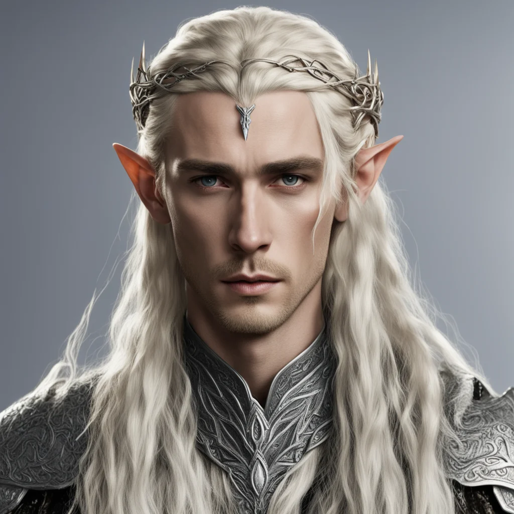 aiking thranduil with blond hair with braids wearing small silver snake intertwined elven circlet together with diamonds  amazing awesome portrait 2