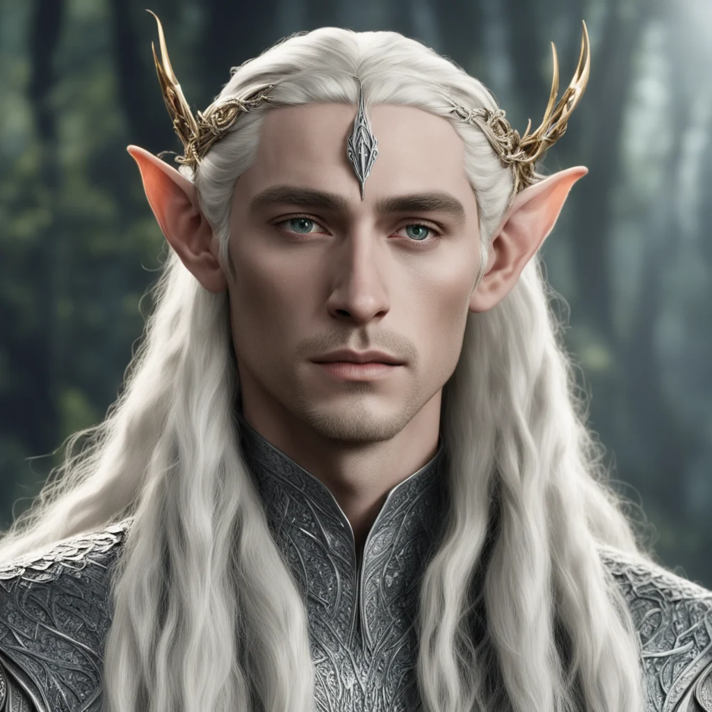 aiking thranduil with blond hair with braids wearing small silver snake intertwined elven circlet together with diamonds  good looking trending fantastic 1