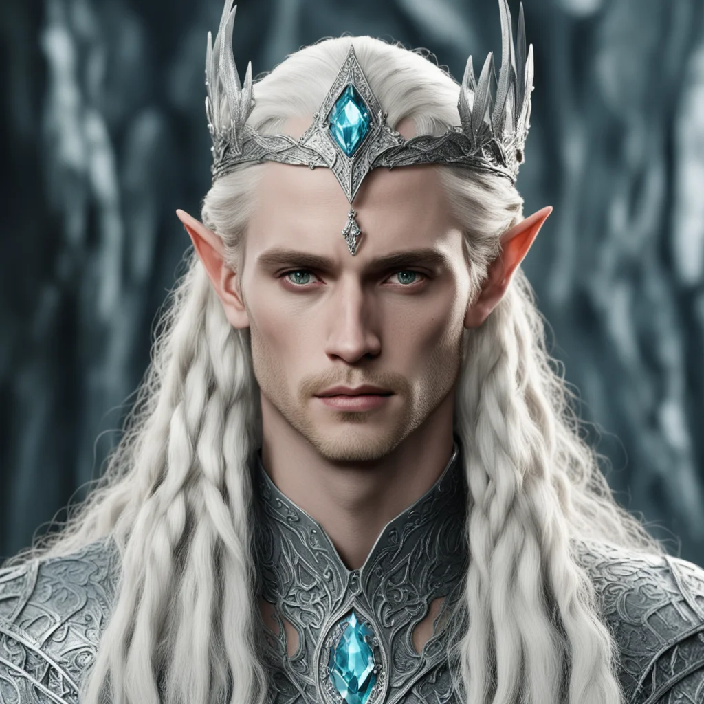 king thranduil with blonde hair and braids wearing silver serpentine elvish circlet encrusted with diamonds with large center diamond confident engaging wow artstation art 3