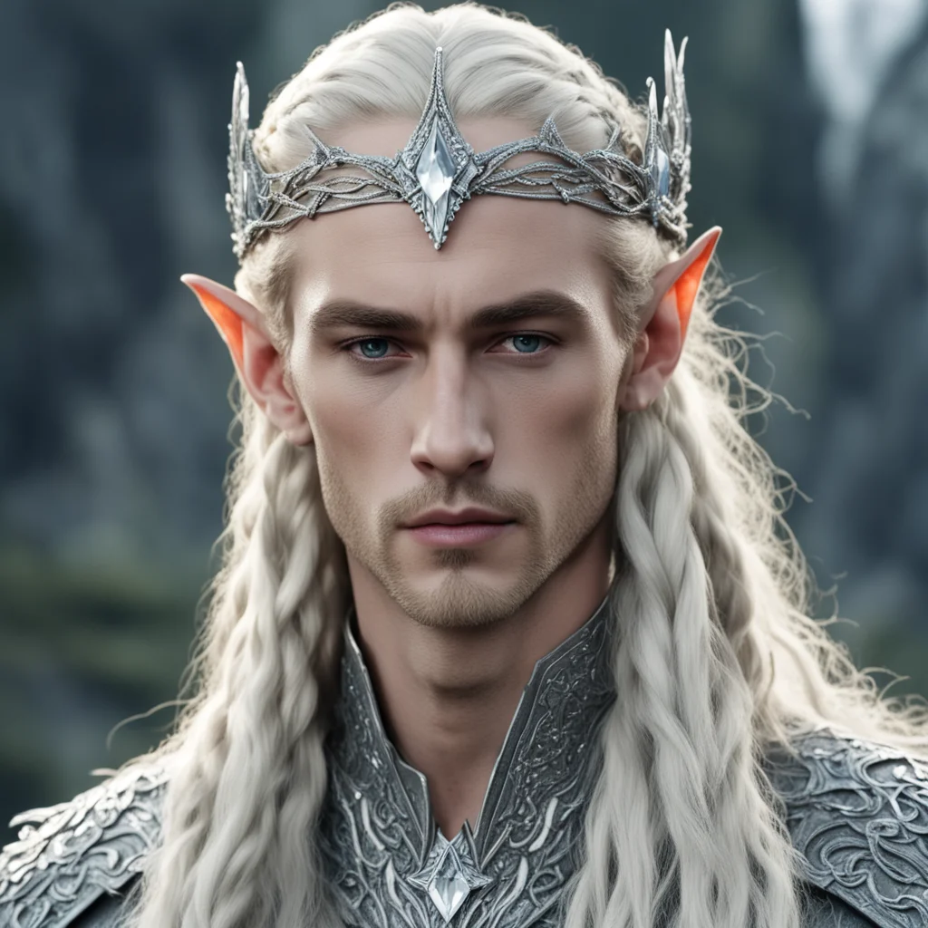 king thranduil with blonde hair and braids wearing silver serpentine elvish circlet heavily encrusted with diamonds with large center diamond  amazing awesome portrait 2