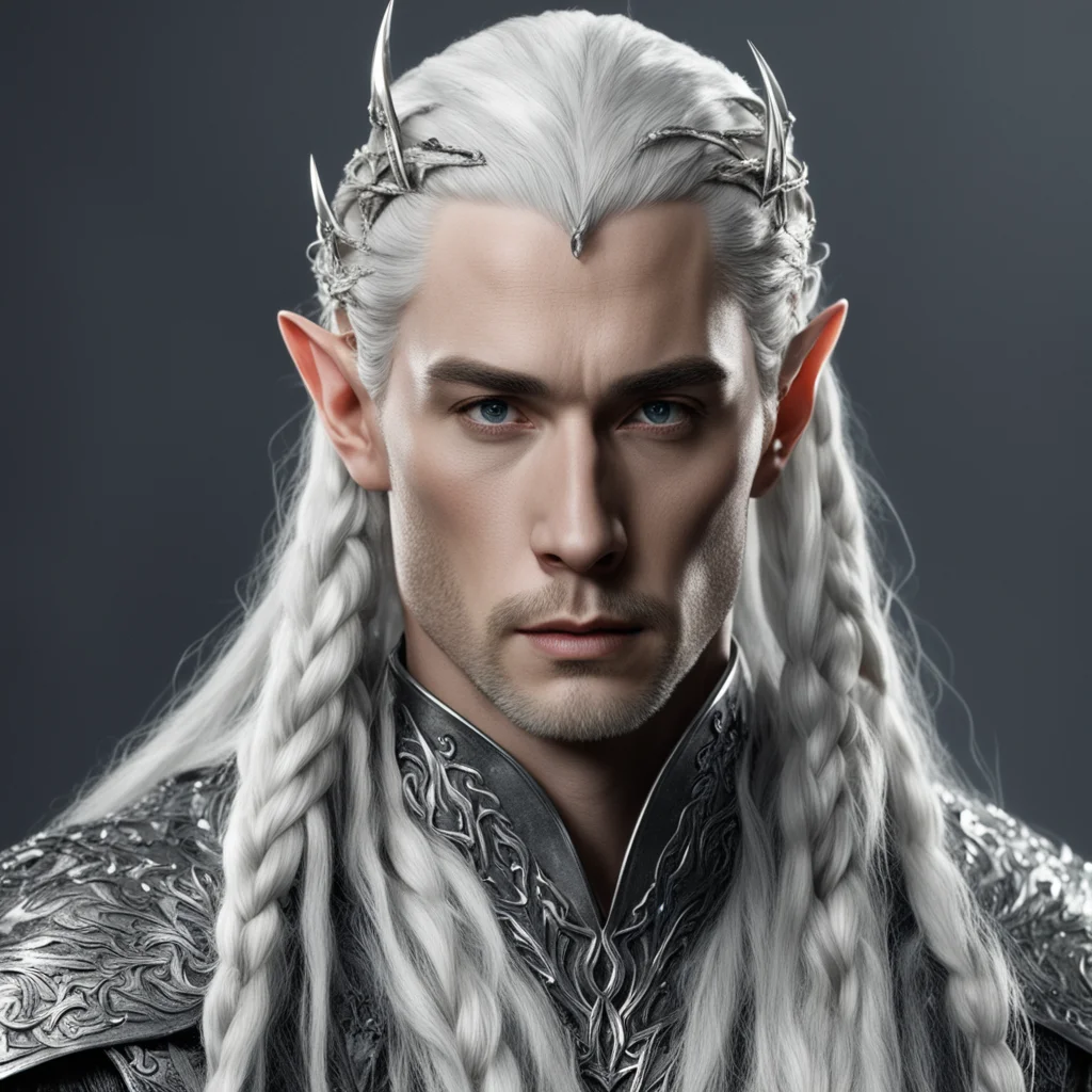 aiking thranduil with braids wearing silver hair fork with diamonds amazing awesome portrait 2