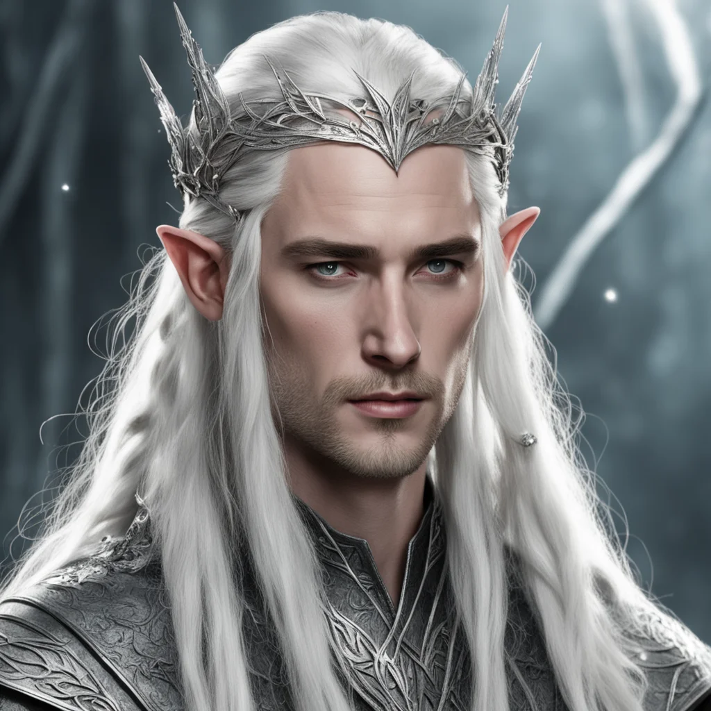 aiking thranduil with braids wearing silver leaf elven circlet with diamonds amazing awesome portrait 2