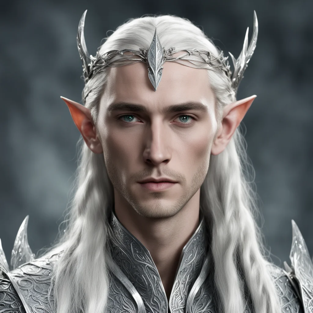aiking thranduil with braids wearing silver leaf elven circlet with diamonds confident engaging wow artstation art 3