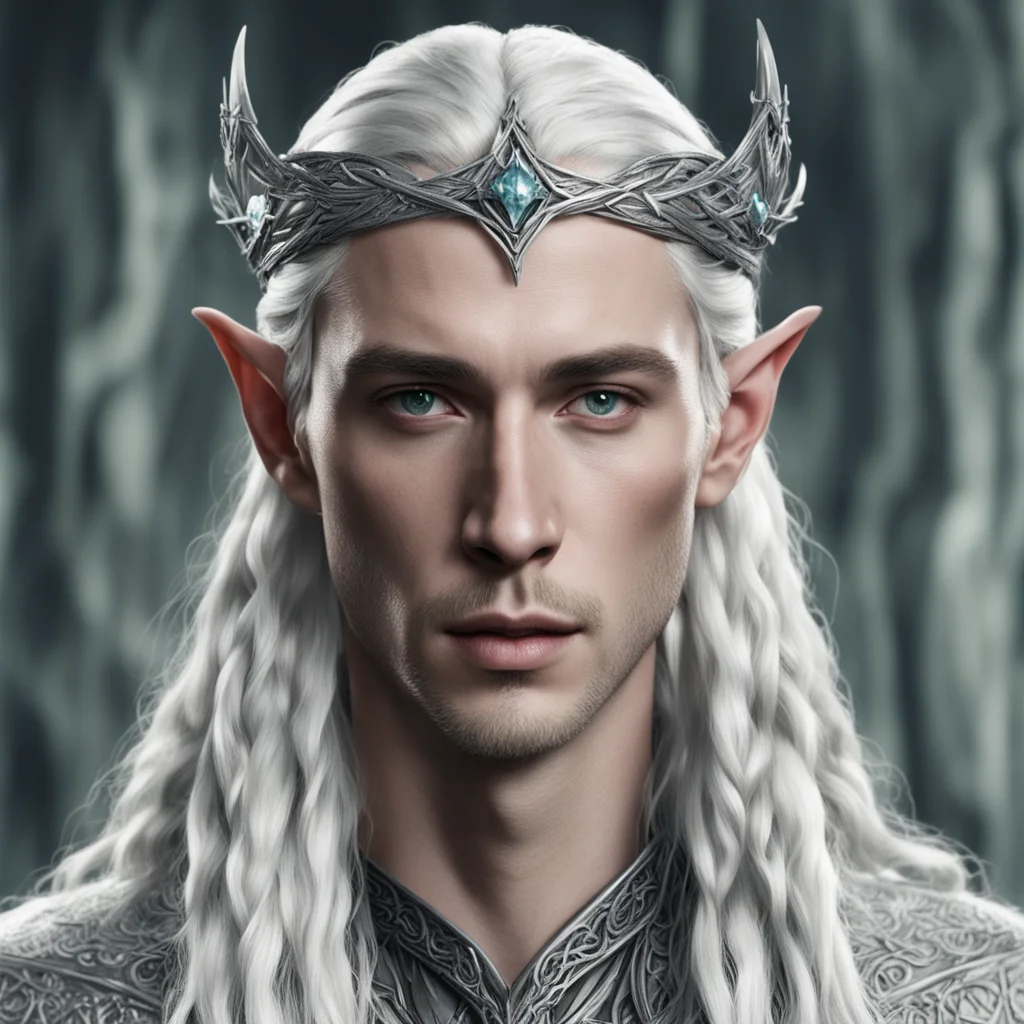 aiking thranduil with braids wearing silver serpentine intertwined elven circlet with diamonds amazing awesome portrait 2