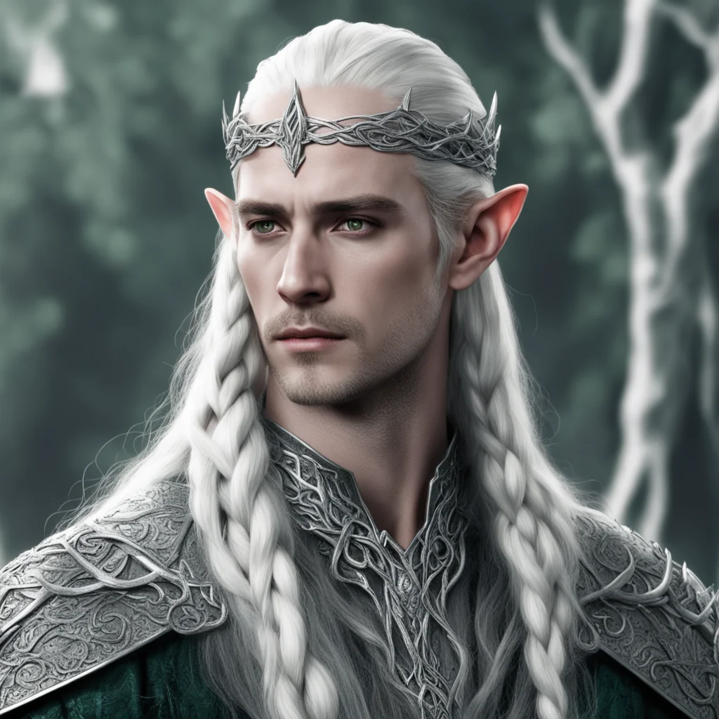 aiking thranduil with braids wearing silver serpentine intertwined elven circlet with diamonds
