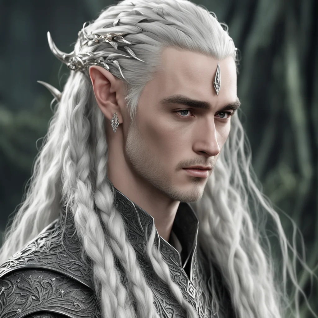 king thranduil with braids wearing silver wood elf hair pins with diamonds  amazing awesome portrait 2