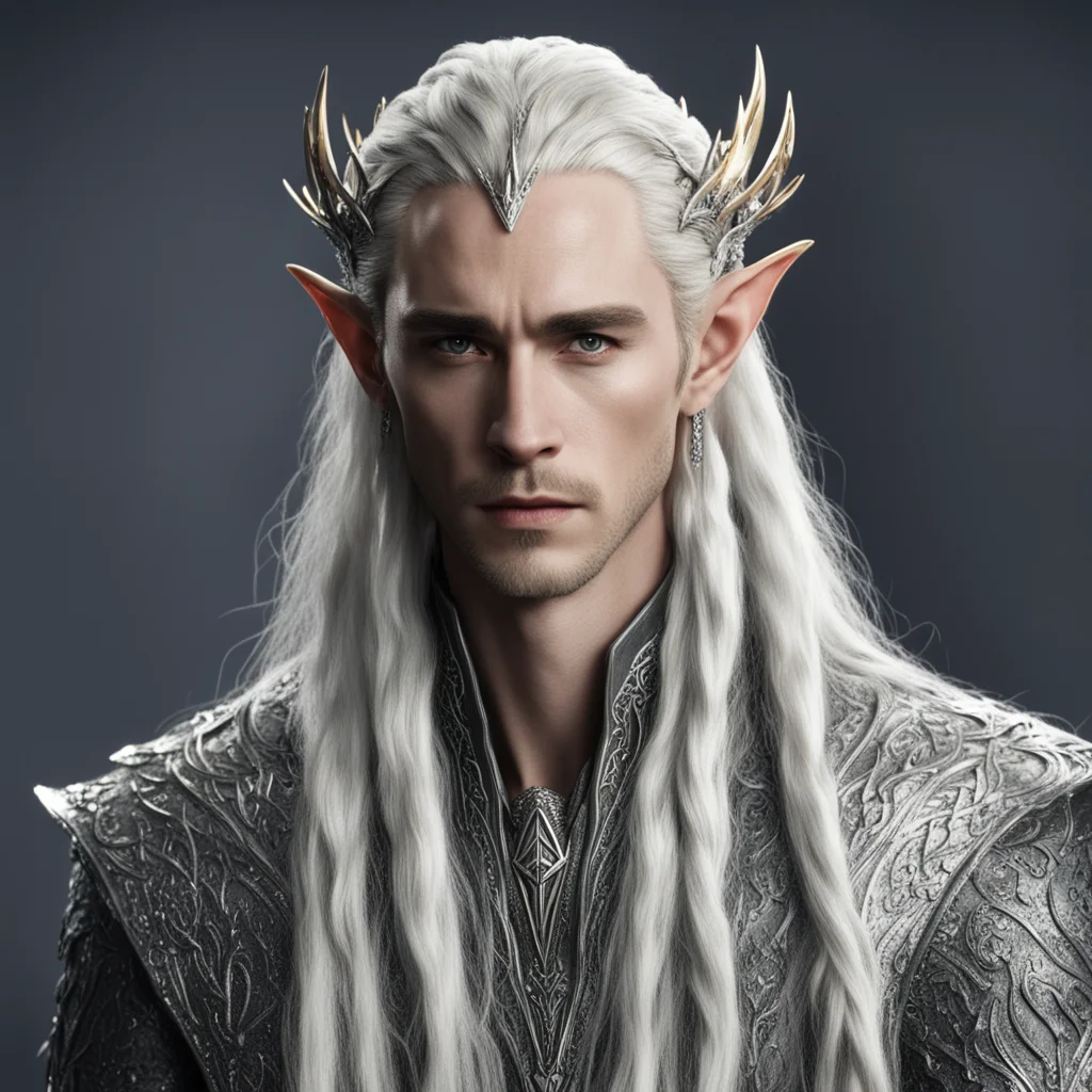 aiking thranduil with braids wearing silver wood elf hair pins with diamonds  good looking trending fantastic 1