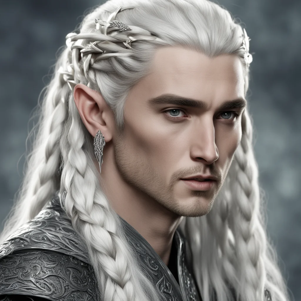 king thranduil with braids wearing silver wood elf hair pins with diamonds amazing awesome portrait 2