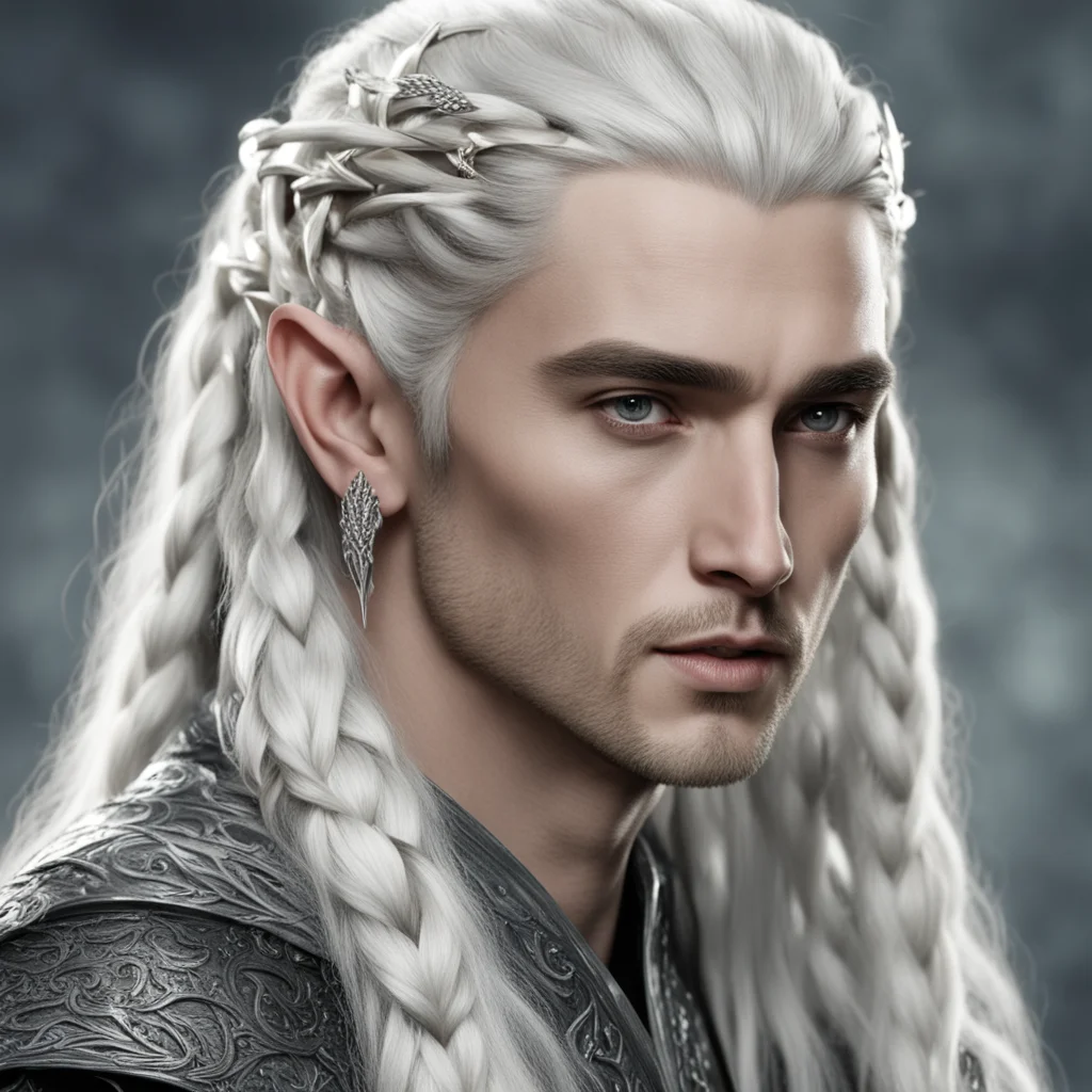 aiking thranduil with braids wearing silver wood elf hair pins with diamonds amazing awesome portrait 2