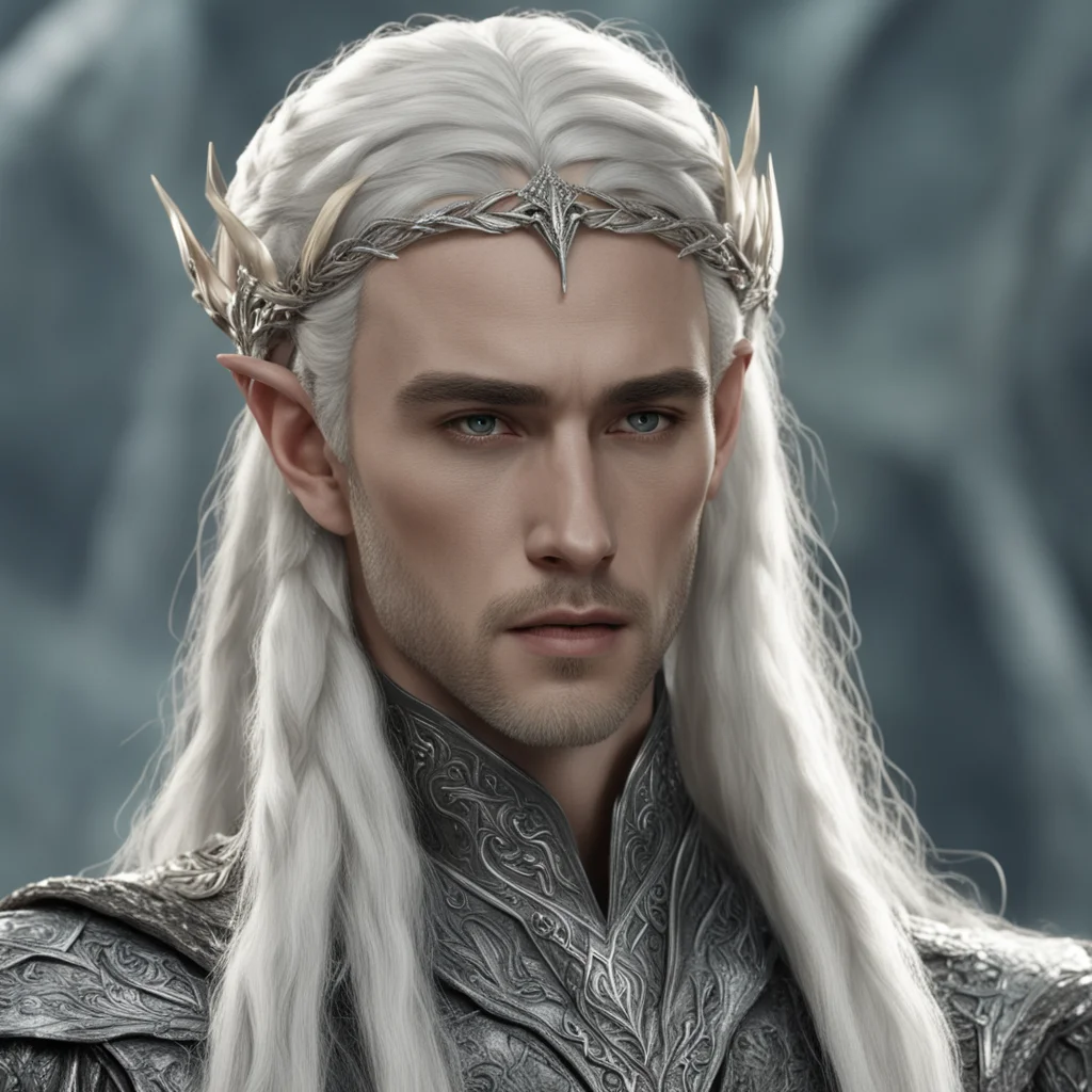 aiking thranduil with braids wearing silver wood elf hair pins with diamonds