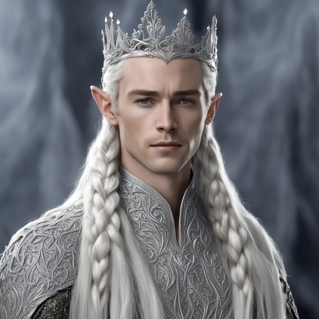 aiking thranduil with braids wearing small silver elven tiara with diamonds amazing awesome portrait 2