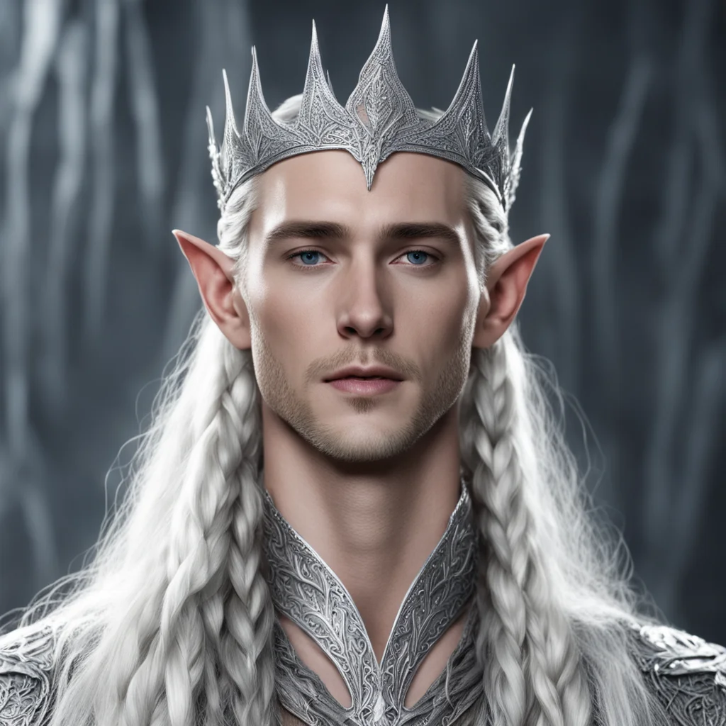 king thranduil with braids wearing small silver elven tiara with diamonds confident engaging wow artstation art 3