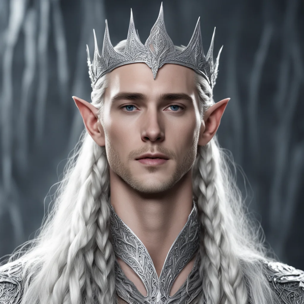 aiking thranduil with braids wearing small silver elven tiara with diamonds confident engaging wow artstation art 3