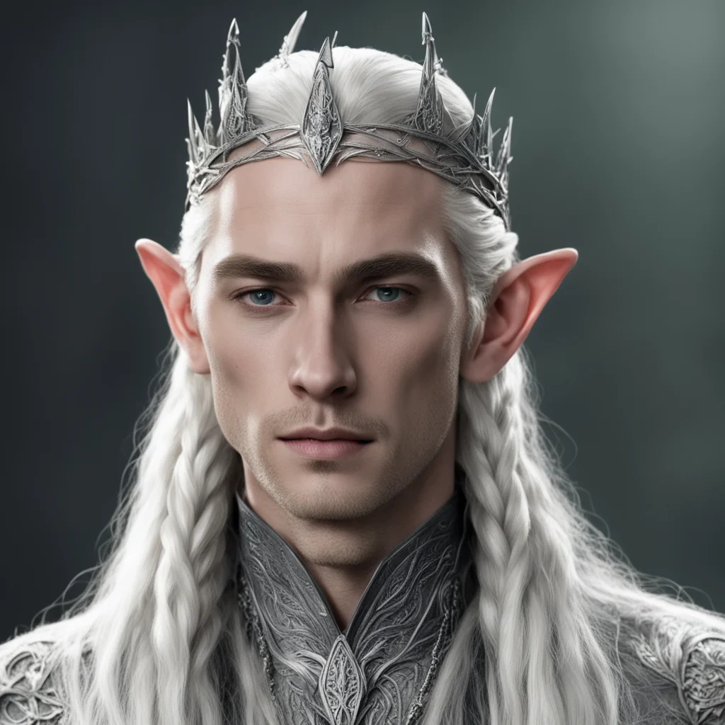 aiking thranduil with braids wearing small silver elven tiara with diamonds good looking trending fantastic 1