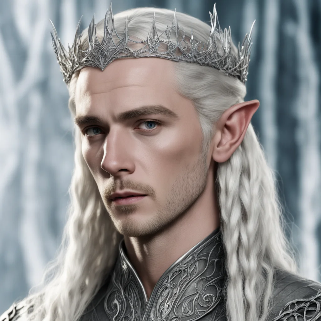 aiking thranduil with braids wearing small silver elven tiara with diamonds