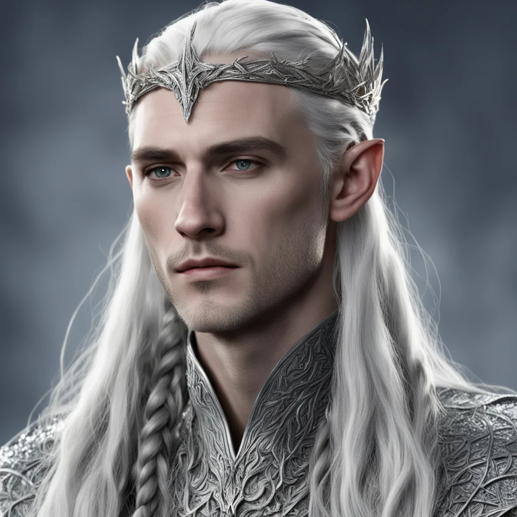 aiking thranduil with braids wearing small silver leaf circlet with diamonds amazing awesome portrait 2