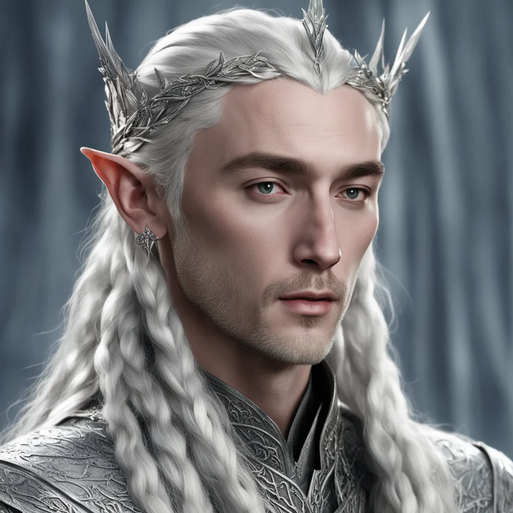 king thranduil with braids wearing small silver leaf circlet with diamonds good looking trending fantastic 1