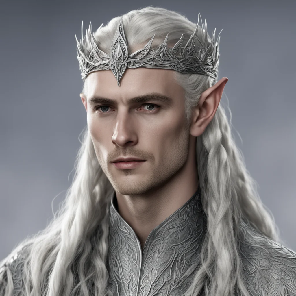 aiking thranduil with braids wearing small silver leaf circlet with diamonds