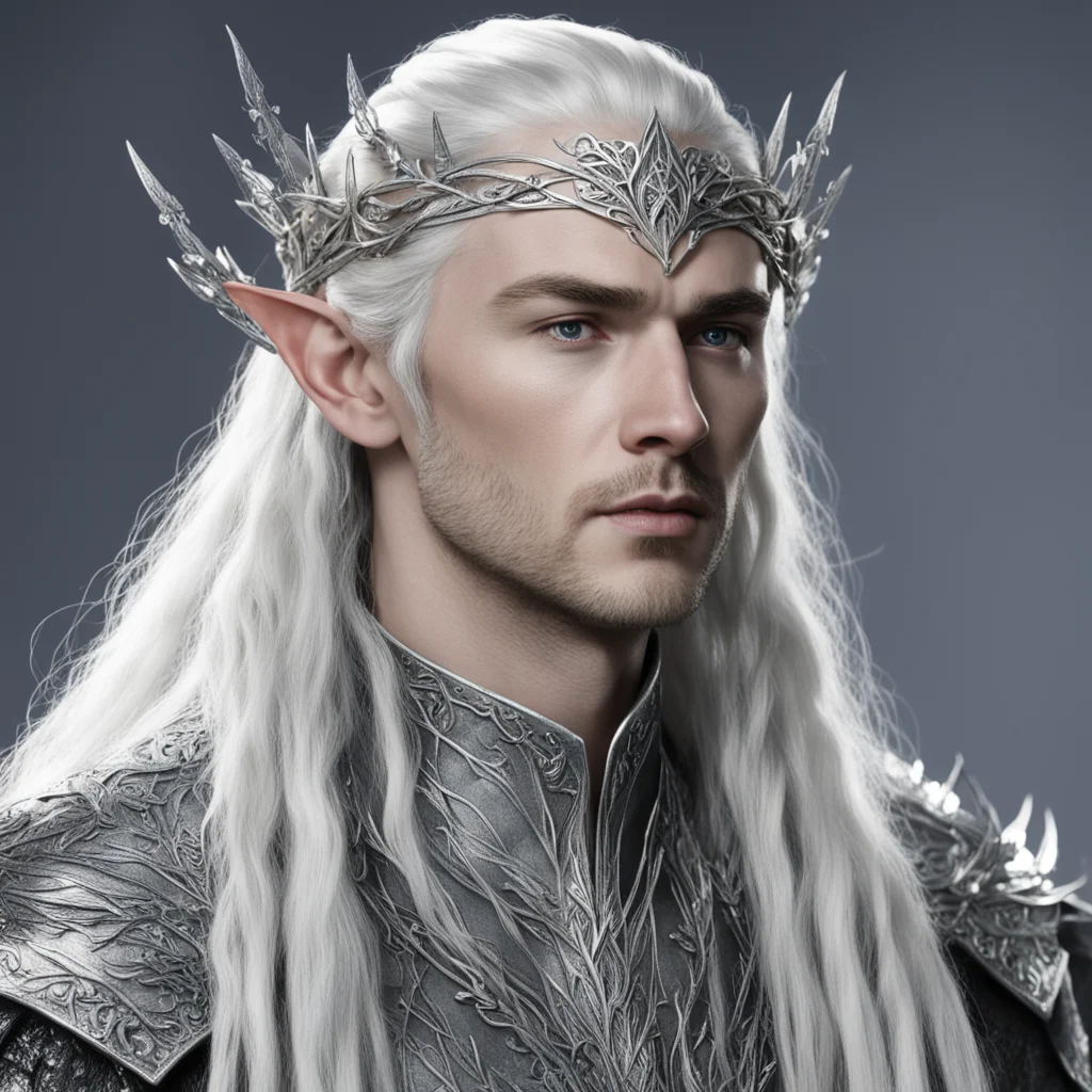 king thranduil with braids with silver elvish circlet with silver leaves and diamons amazing awesome portrait 2