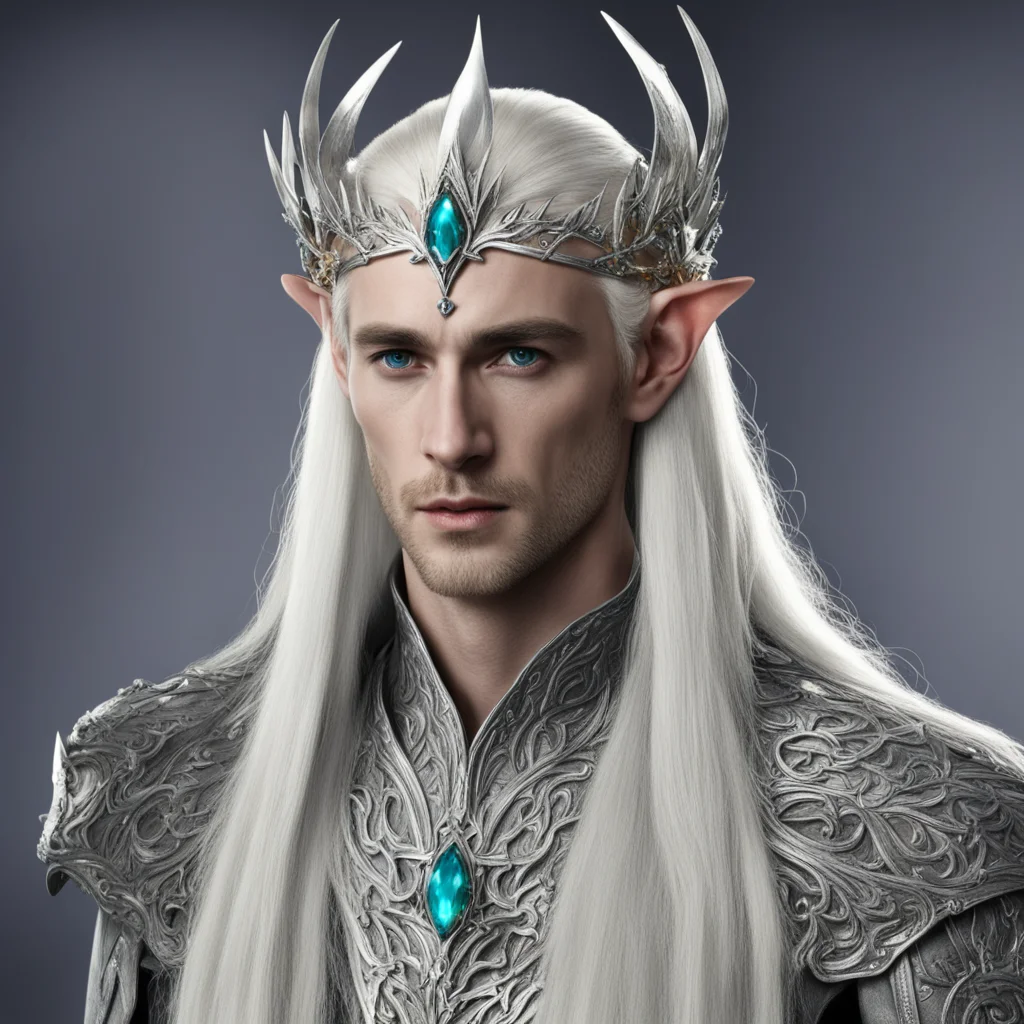aiking thranduil with silver elven circlet with jewels amazing awesome portrait 2