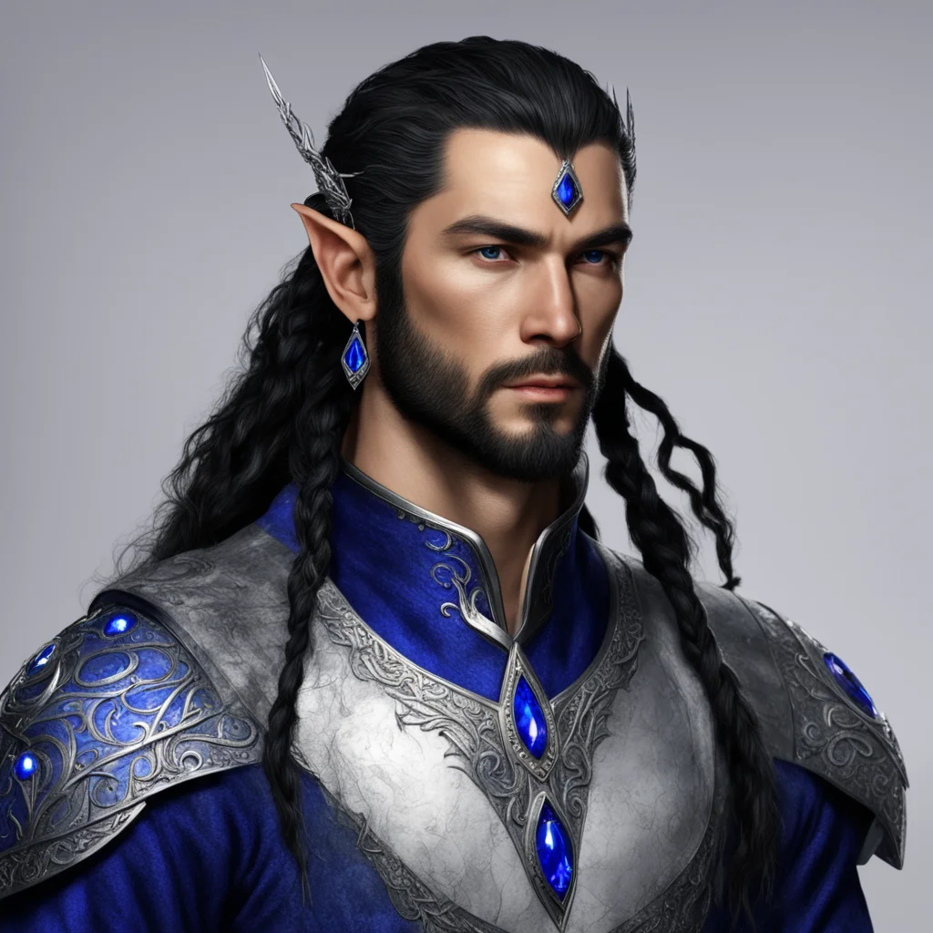 aiking turgon with black hair no beard with braids wearing small silver elvish circlet with sapphires and diamonds amazing awesome portrait 2