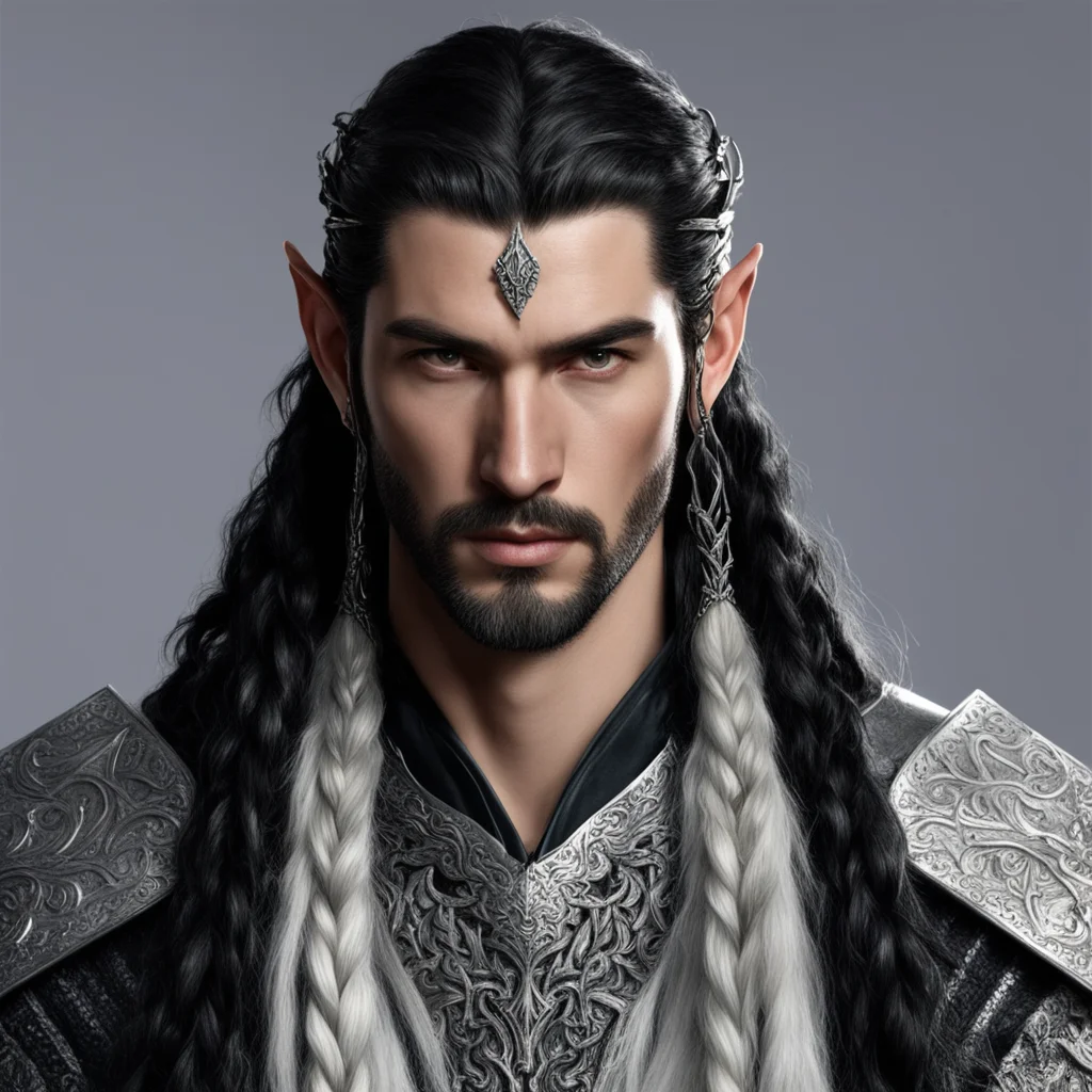 aiking turgon with black hair with braids wearing silver noldor elvish hair forks with diamonds  confident engaging wow artstation art 3