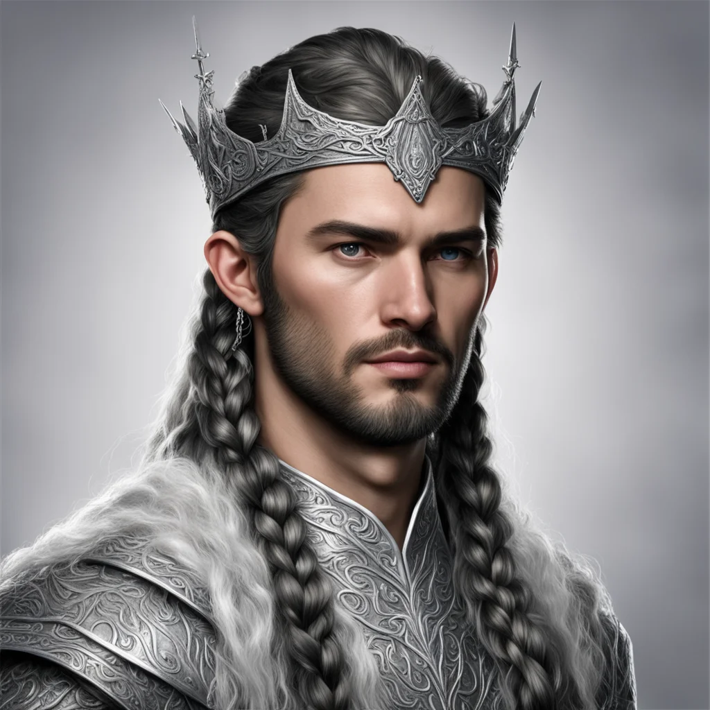 king turgon with braids wearing silver noldor elvish circlet with diamonds good looking trending fantastic 1