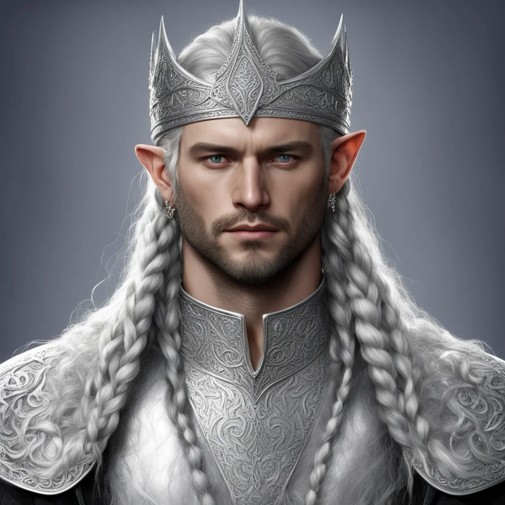 king turgon with braids wearing silver noldor elvish circlet with diamonds