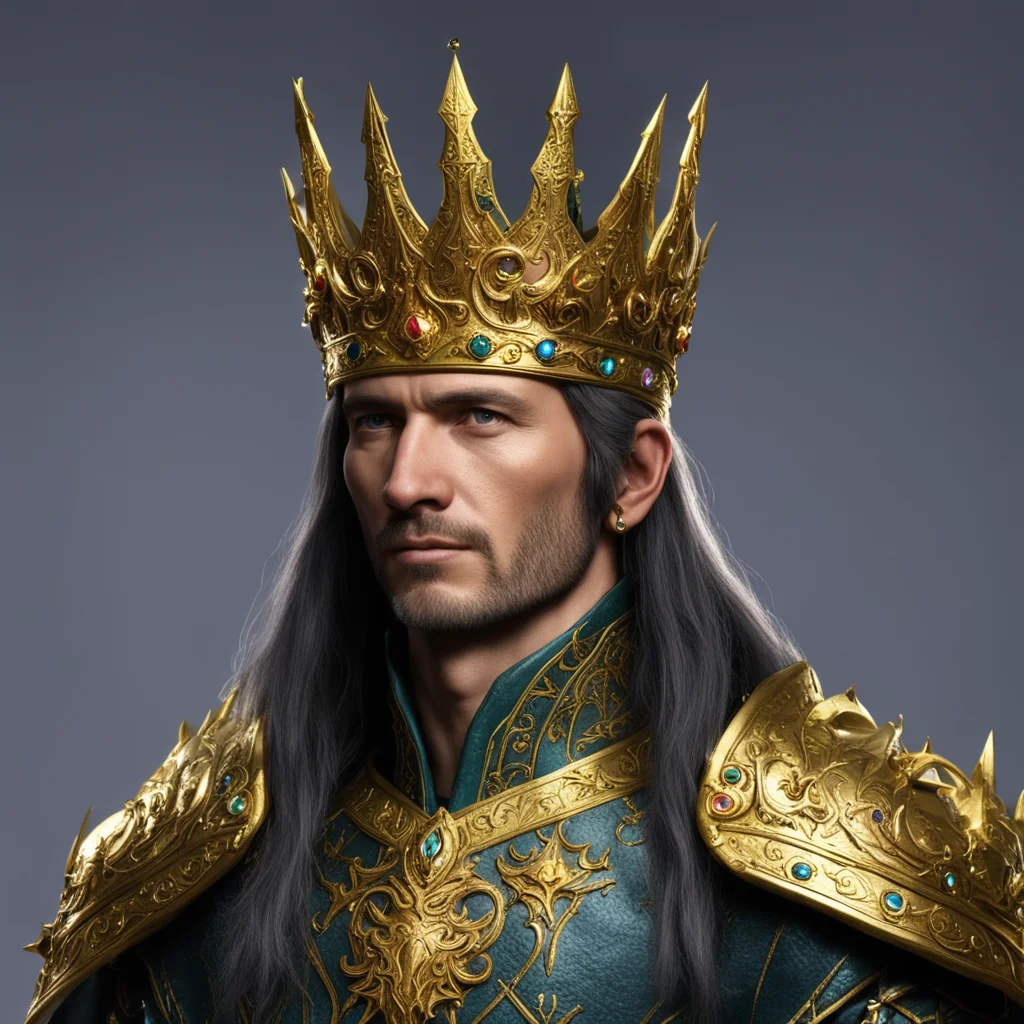 king turgon with gold elven crown with jewels confident engaging wow artstation art 3
