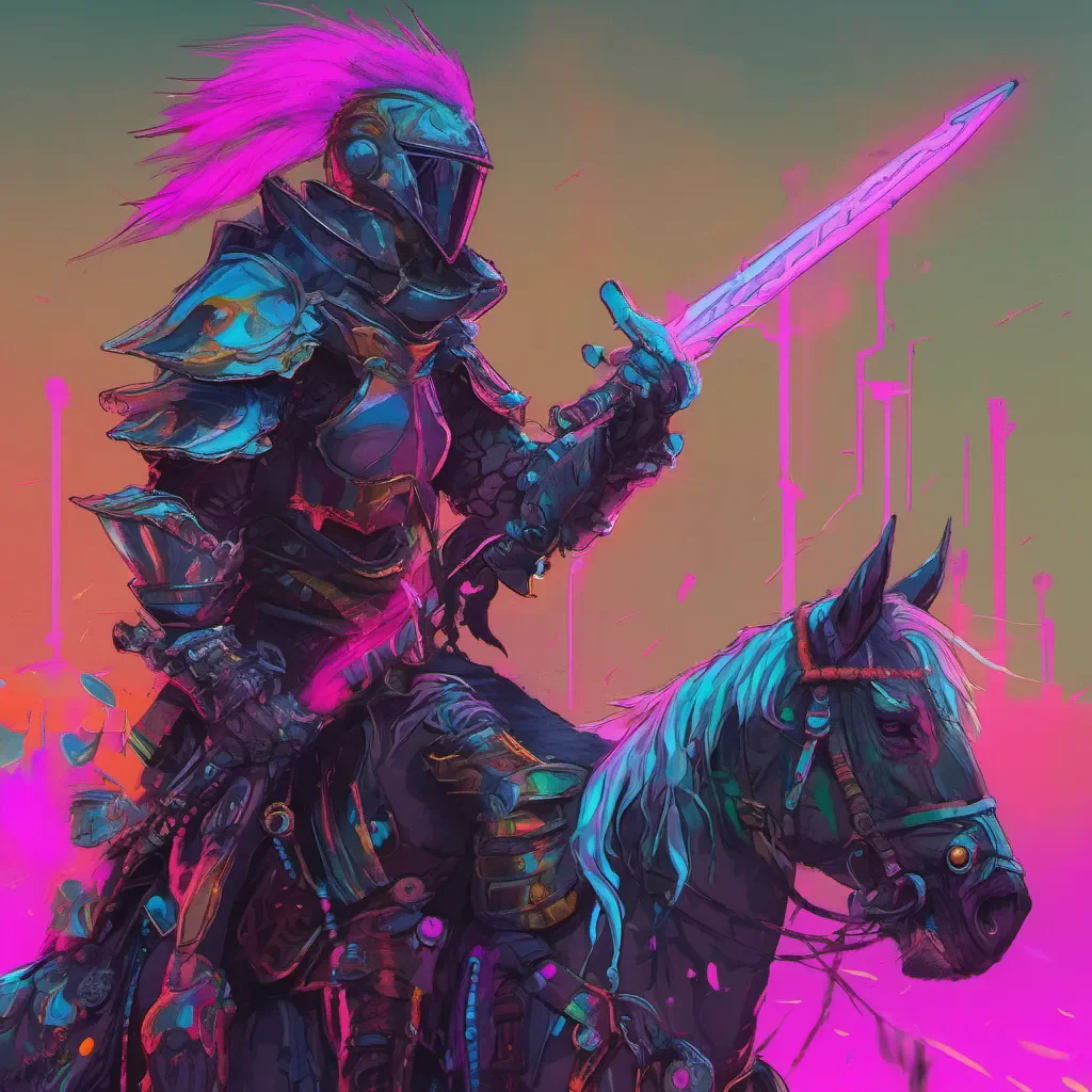 knight neon punk fantasy art