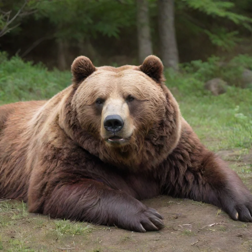 kodiak bear lying down on back rubbing full bloated belly