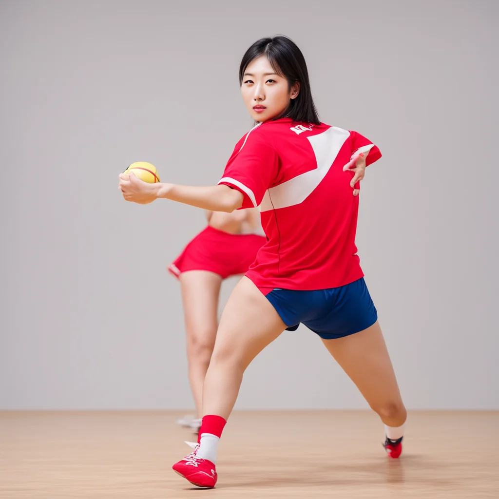 aikorean girl playing volleiball in a red uniform