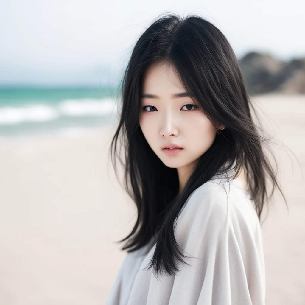 aikorean model girl%2C black hair and black eyes%2C on a beautiful beach good looking trending fantastic 1