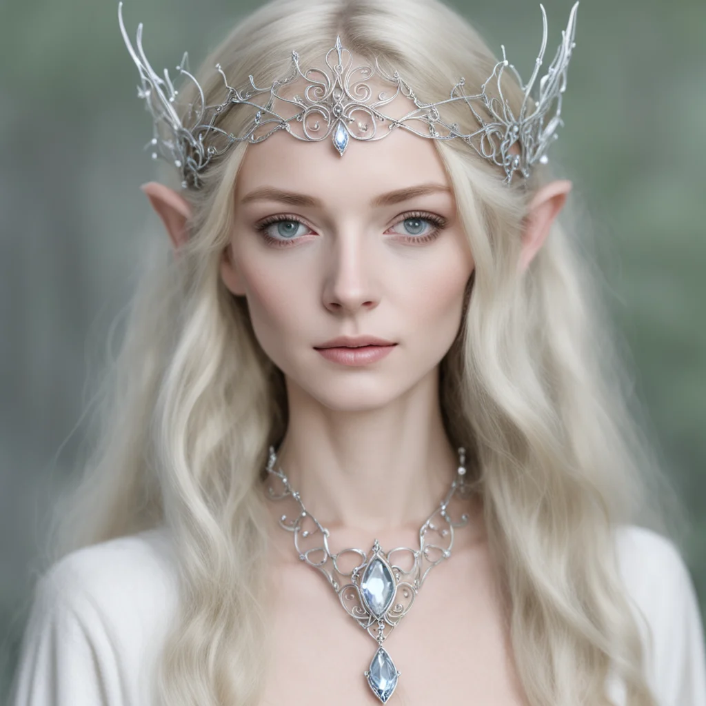 lady galadriel wearing small silver elvish circlet with white gem amazing awesome portrait 2