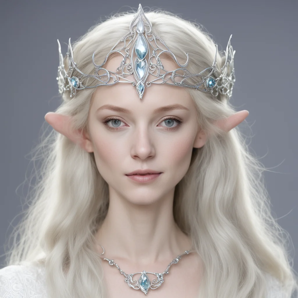 lady galadriel wearing small silver elvish circlet with white gem good looking trending fantastic 1