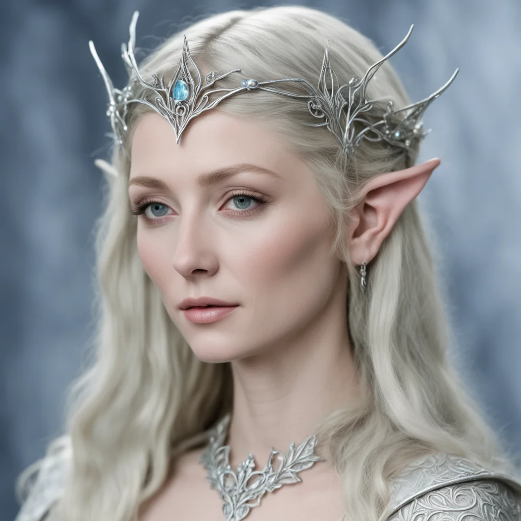 ailady galadriel wearing small silver wood elf circlet