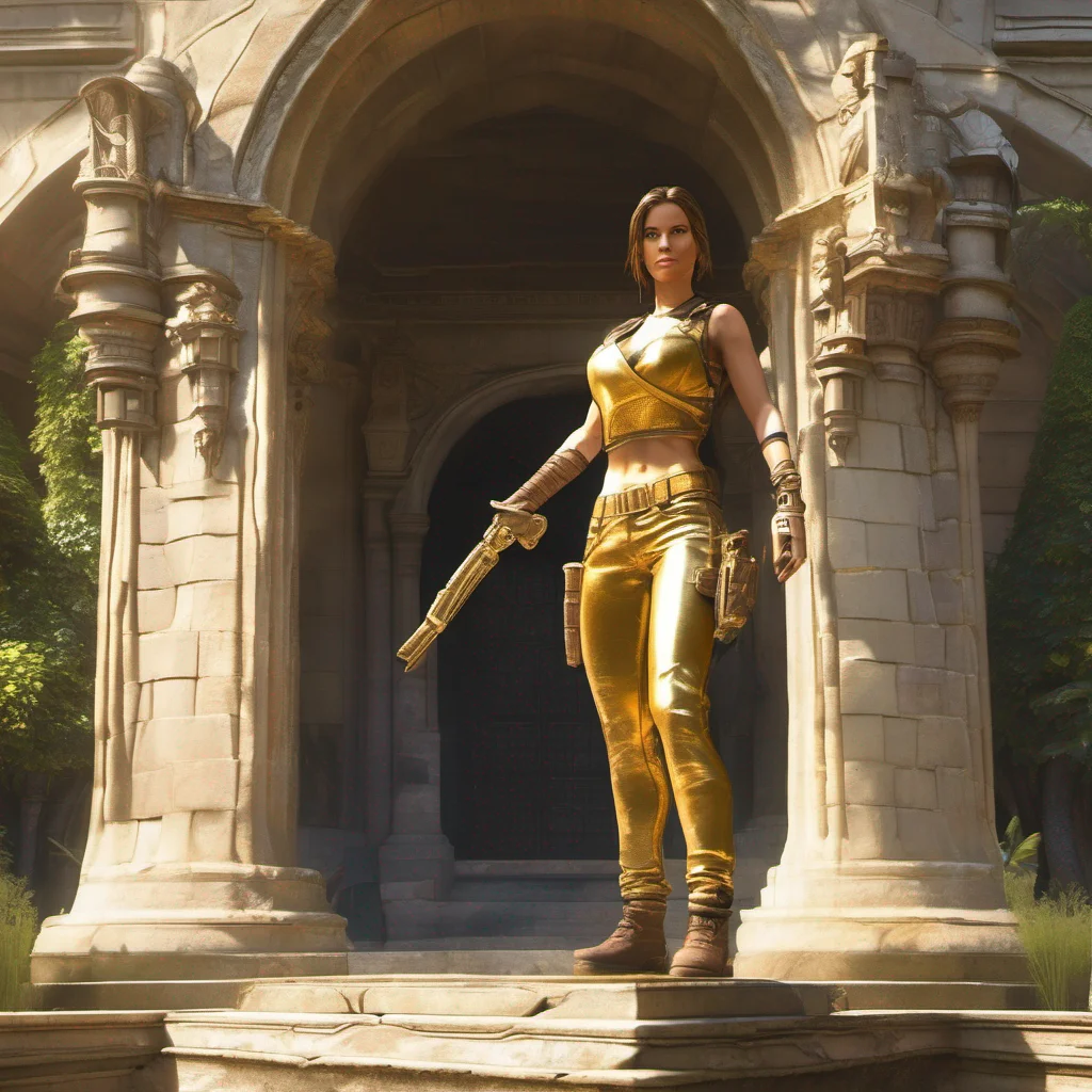 ailara croft as golden statue%2C majestic castle garden%2C looking at viewer amazing awesome portrait 2