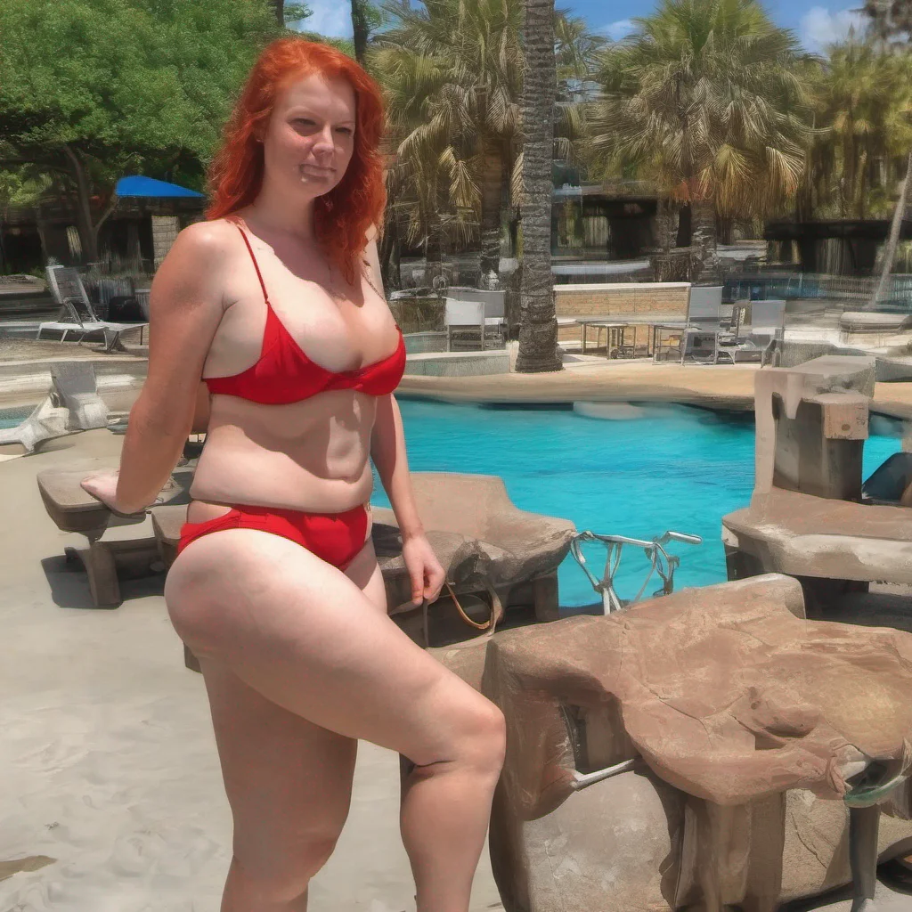 large busted red head in bikini confident engaging wow artstation art 3