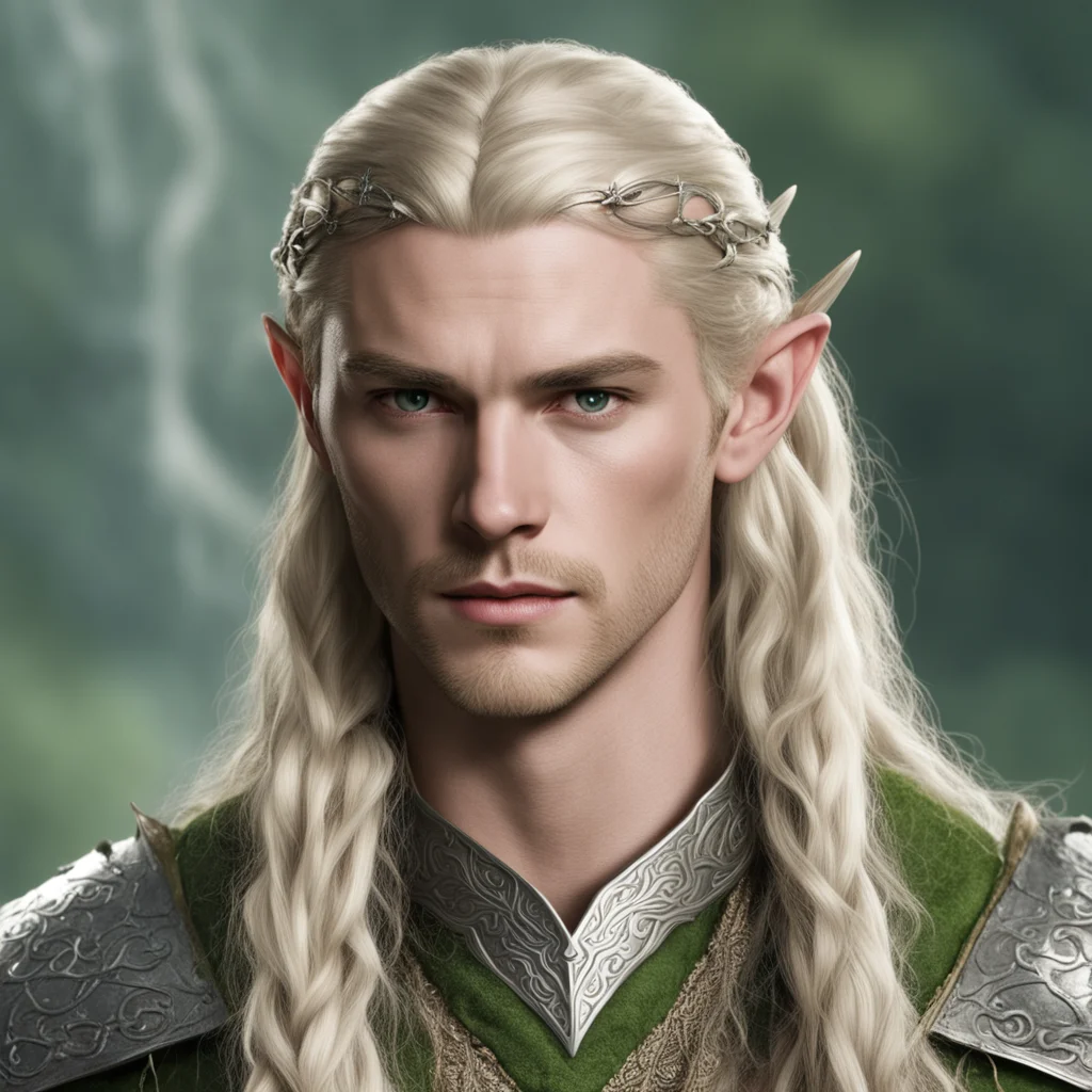 ailegolas with blond hair and braids wearing silver serpentine elvish circlet with large center diamond confident engaging wow artstation art 3