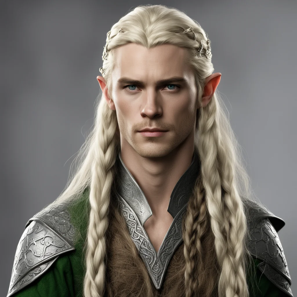 ailegolas with blond hair and braids wearing silver serpentine elvish circlet with large center diamond good looking trending fantastic 1